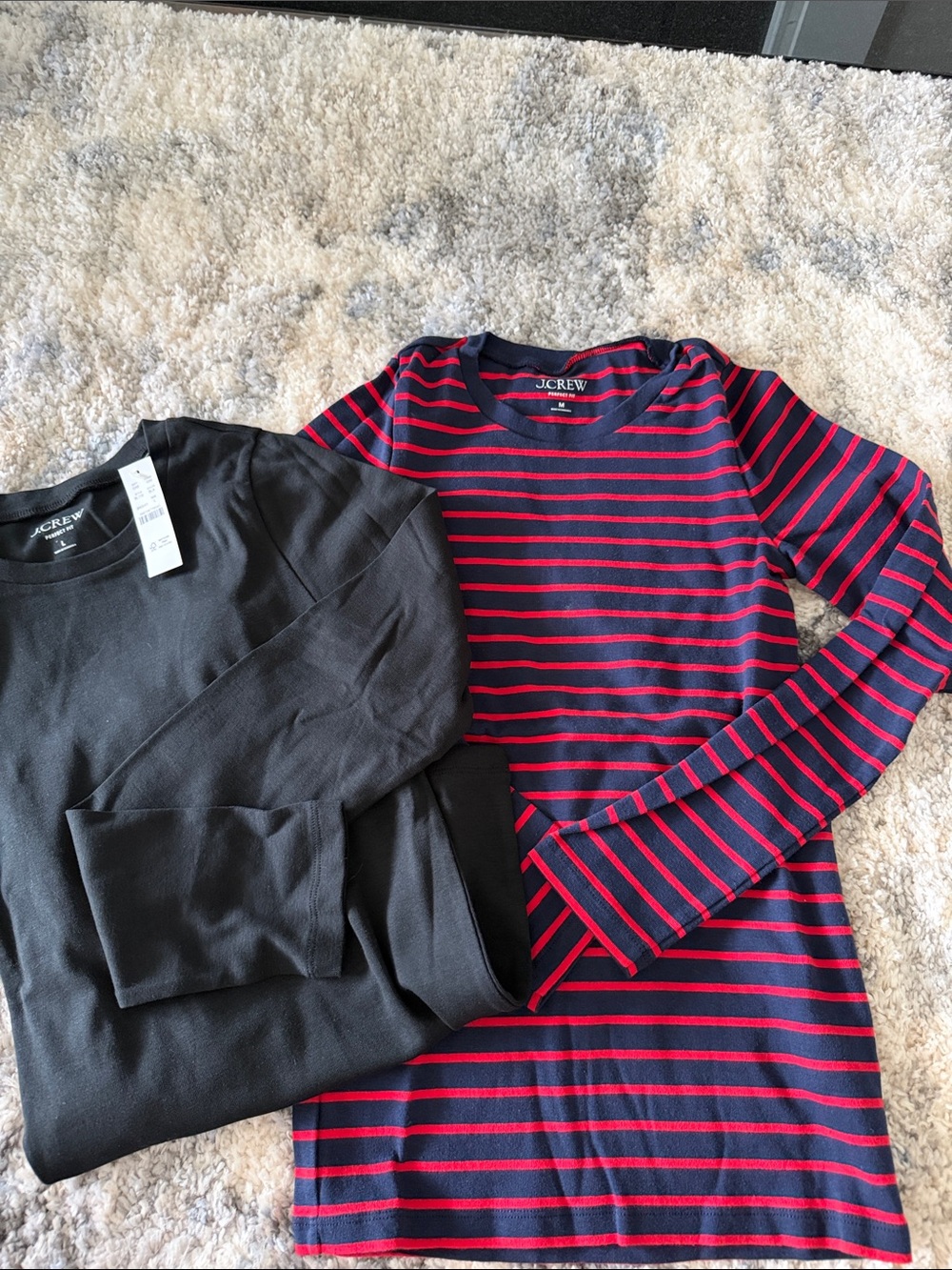 J. Crew Navy and Red Striped Long Sleeve Top and black NWT